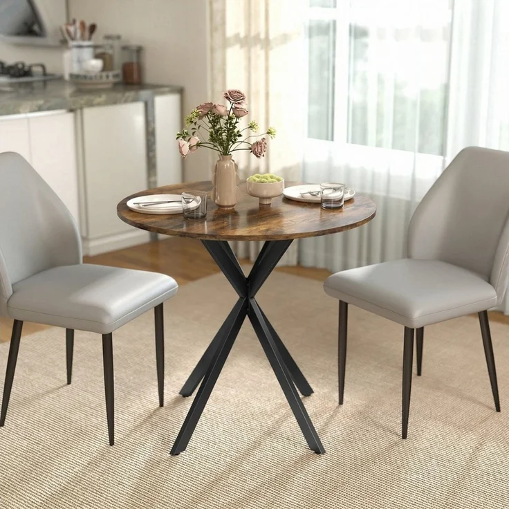 HOMCOM Esstisch Küchentisch im Industriestil mit Stahlbeinen für 2 Personen (für Esszimmer, Küche, Wohnzimmer, 1-St, rund, 80 x 80 x 75 cm), Rustikal-Braun – Bild 1