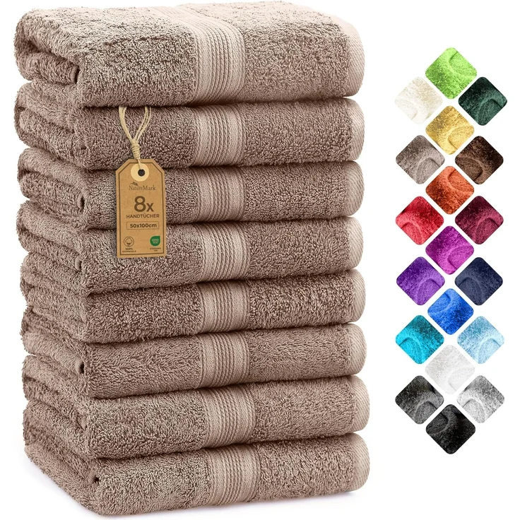 NatureMark 8er Pack Frottier Handtücher 50x100 cm, 100% Baumwolle, Sand/Beige, 50x100 cm