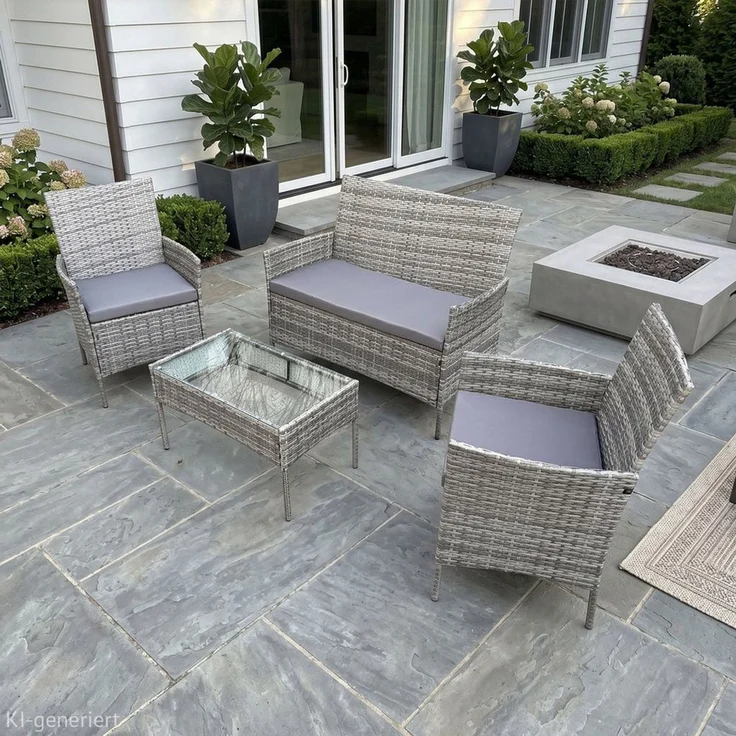 SVITA Sitzgruppe BROOKLYN, (Set, Gartenlounge mit Abdeckhaube), 4-teilig, Polyrattan Lounge Set, wetterfest, inkl. Kissen, Grau – Bild 3