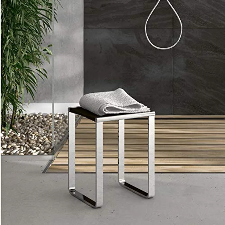 Keuco Plan Duschhocker, belastbar bis 100 kg, Aluminium verchromt, Sitzfläche aus Kunststoff Schwarzgrau, 36,5 x 34 cm, rutschfeste Gummifüße – Bild 5