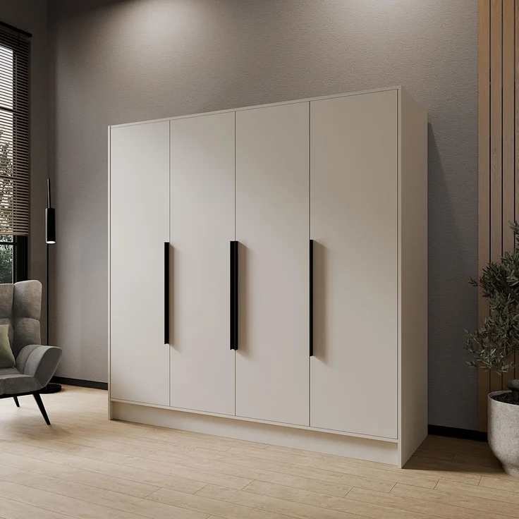 MEBLINI Kleiderschrank PORTINA 200cm - Kaschmir - mit schwarzen Griffen - Drehtürenschrank ohne Spiegel - Kleiderstangen und Regalböden – Bild 2