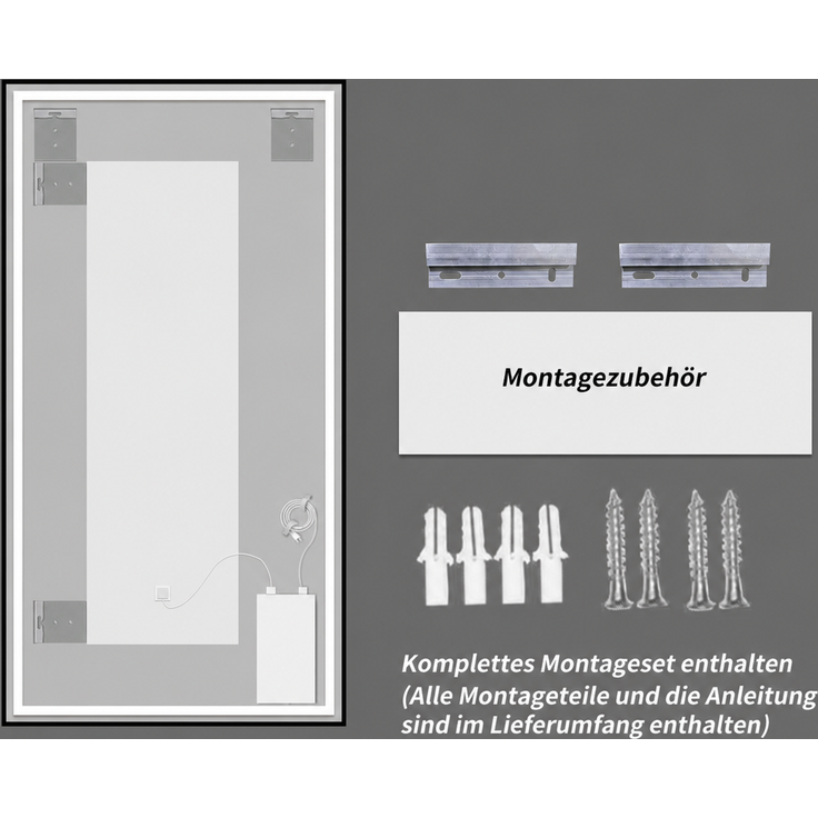 Badezimmerspiegel 70x90 cm mit LED-Hintergrundlicht, Anti-Beschlag und Dimmfunktion – Bild 7
