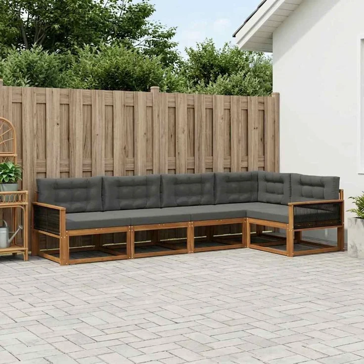 vidaXL Outdoor-Sofagarnitur 5 stk. 5-Sitzer Natur und Anthrazit 3382565 – Bild 1