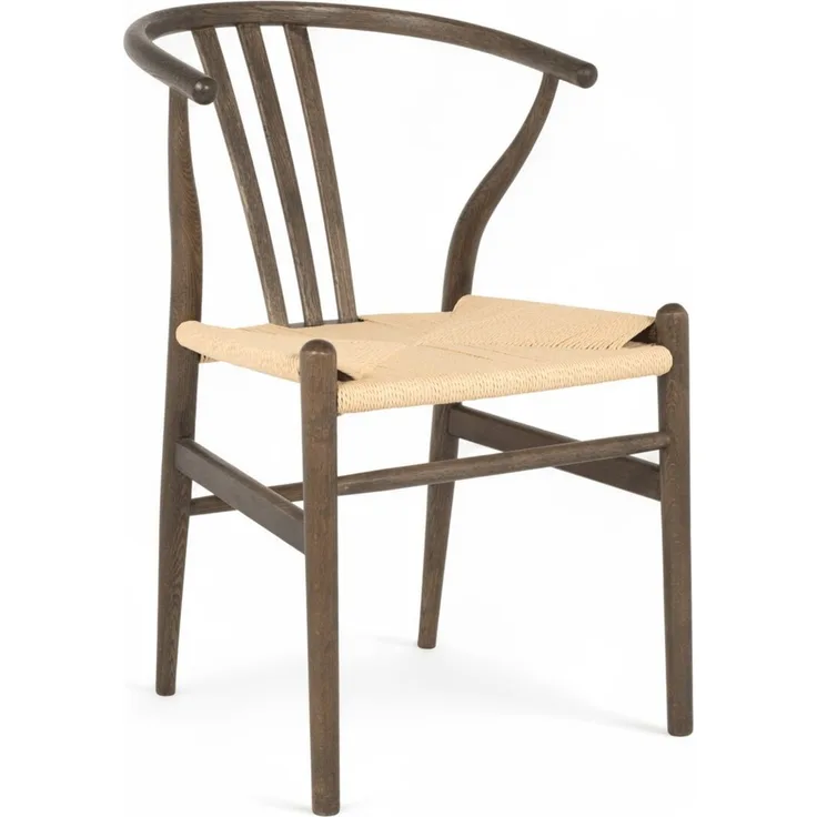 Esszimmerstuhl Enilo 2er-Set aus Eichenholz und Papiergarn, Braun