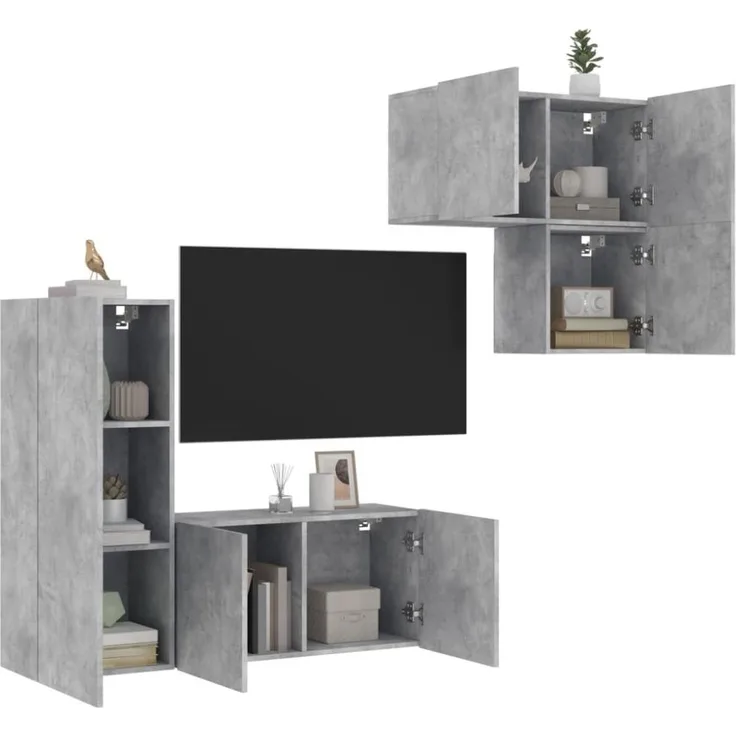 vidaXL 4-tlg. Wohnwand Betongrau Holzwerkstoff 3216431