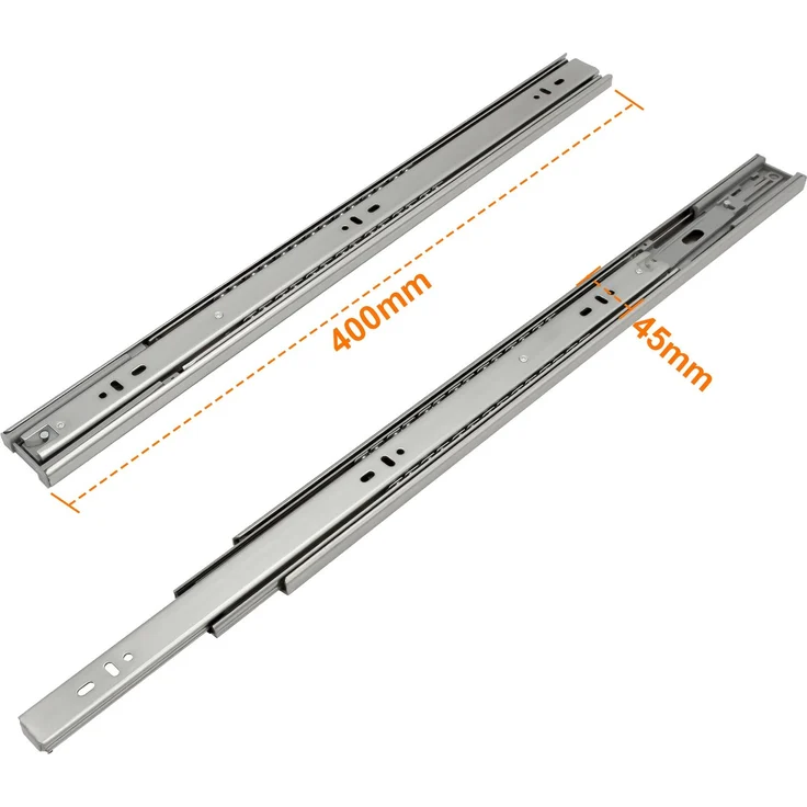 Eikuavons 3 Paar Schubladenschienen 400 mm Vollauszug, 3-teilig, Softclose mit Selbsteinzug, 45 kg Tragkraft, Schubladenauszug aus Stahl, kaltgewalzter Stahl, Silber – Bild 3