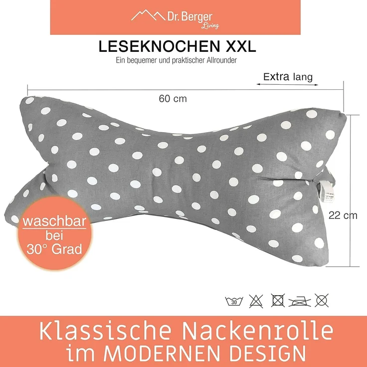 Dr. Berger Leseknochen XXL, Baumwolle grau, 60x22 cm – Bild 2