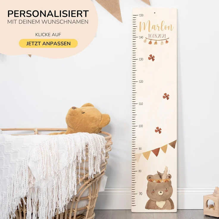 KIDSMOOD - Messlatte für Kinderzimmer Personalisiert, 70-140 cm - Messlatte Kinder Holz personalisiert Mit Namen für Baby- & Kleinkinderzimmer - Individuelles Geschenk für Kinder und Babys zum Geburt – Bild 7