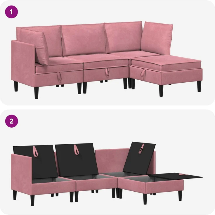 vidaXL Wohnzimmergarnitur mit Kissen mit Speicher 4 pcs Rosa Samt 3413745 – Bild 9