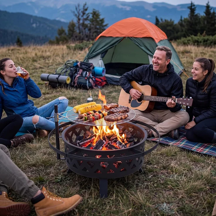 Aoxun Feuerschale mit Grillrost und Funkenschutz, 2-in-1 Feuerstelle für Garten & Terrasse, 360° Schwenkgrill mit Höhenverstellung, 77x77x53,5cm, Outdoor Feuerkorb zum Grillen und Heizen,Schwarz – Bild 7