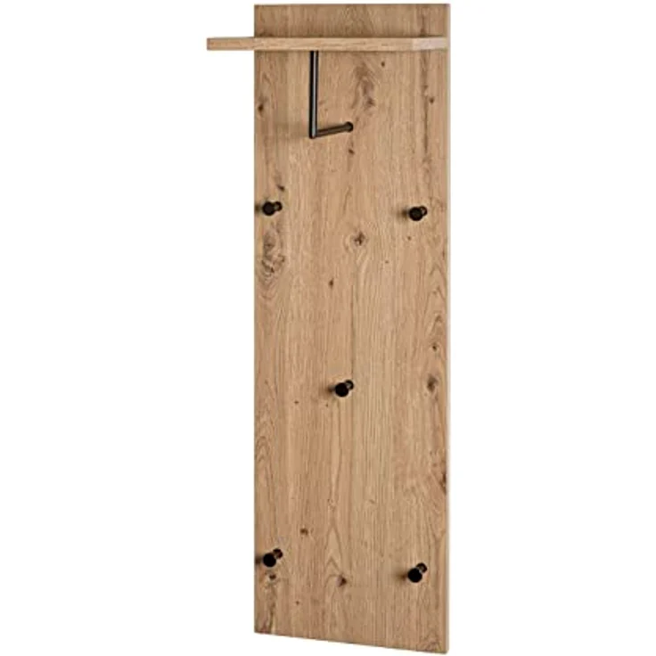 XXXL Garderobenpaneel, Schwarz und Eiche, mit 5 Haken und Hutablage, 30x100x20 cm, Wandgarderobe – Bild 1