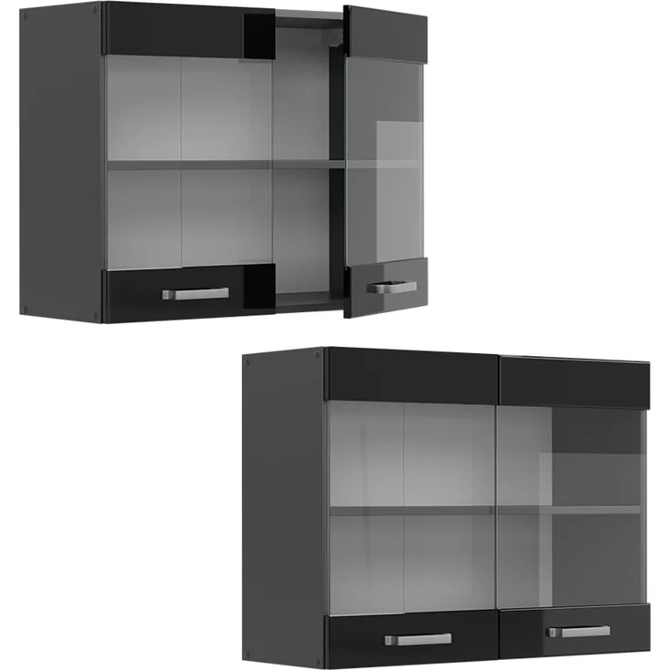 Küchenglasschrank R-Line Schwarz Hochglanz 80 cm Vicco – Bild 5