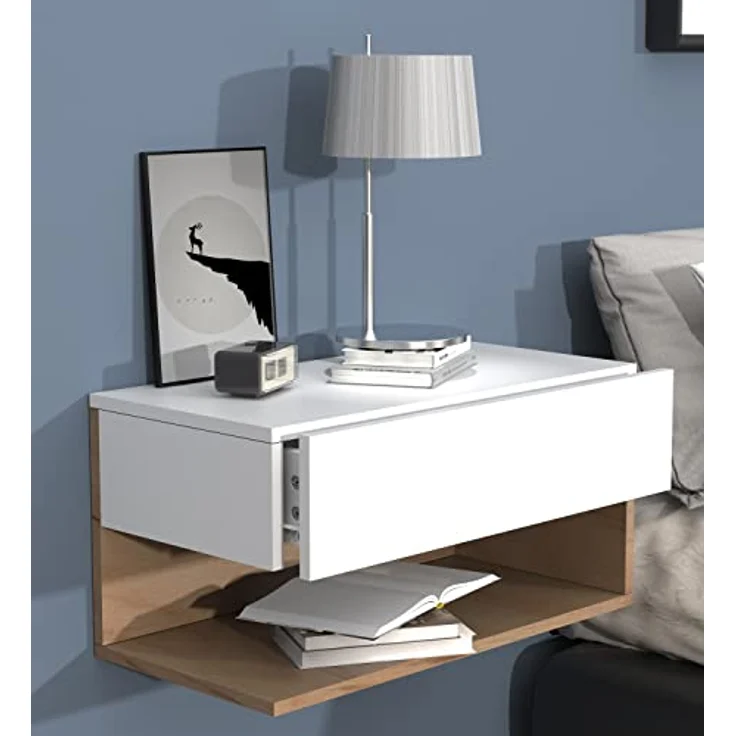 MID.YOU Nachtschrank, Weiß aus Holzwerkstoff mit 1 Schublade, 60x30x32 cm für Schlafzimmer – Bild 2