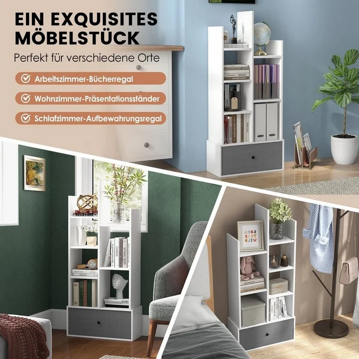 COSTWAY Bücherregal, Standregal mit 7 Fächern und Schublade, 53x24x118cm – Bild 2