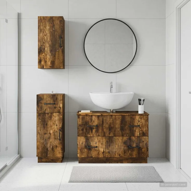vidaXL 3-teiliges Badezimmer-Schranksystem HOORN Raucheiche 3417797