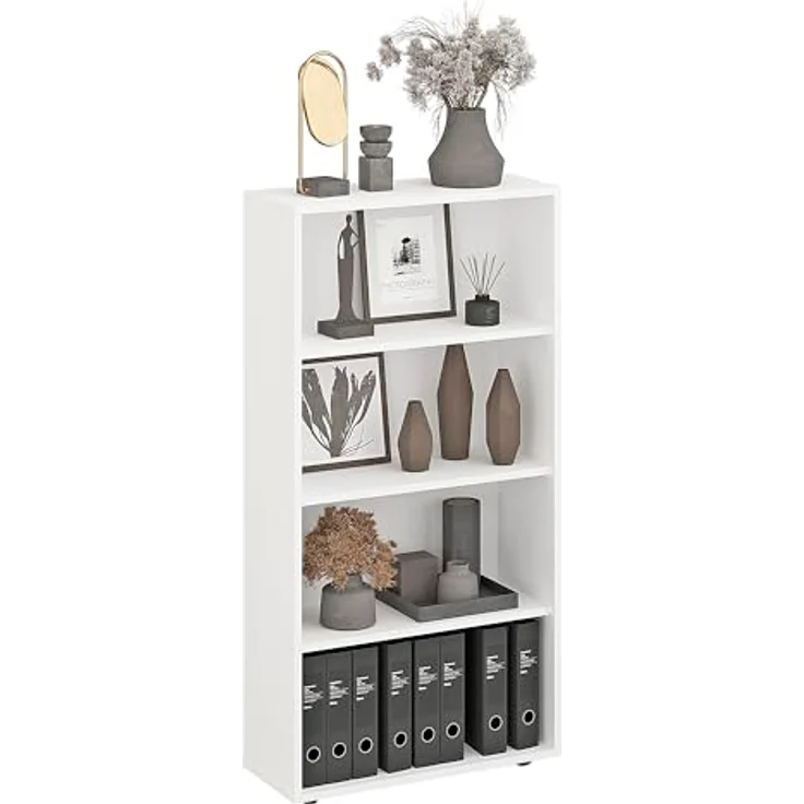 KOMTO Bücherregal Lumo 60 cm breit Regal mit 3, 4, 6 Ebenen und Höhenverstellbare Regale, Aufbewahrungsregal Bookshelf Weiß – Bild 5