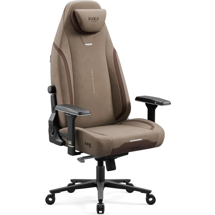 Diablo Gaming Stuhl Stoff ergonomisch, 4D Armlehnen, 170 Grad, bis 140 kg | Integrierte Lendenstütze, Memory Schaum Kopfstütze, kühlende Sitzfläche, Wippfunktion mit 5 Positionen, Metallbasis