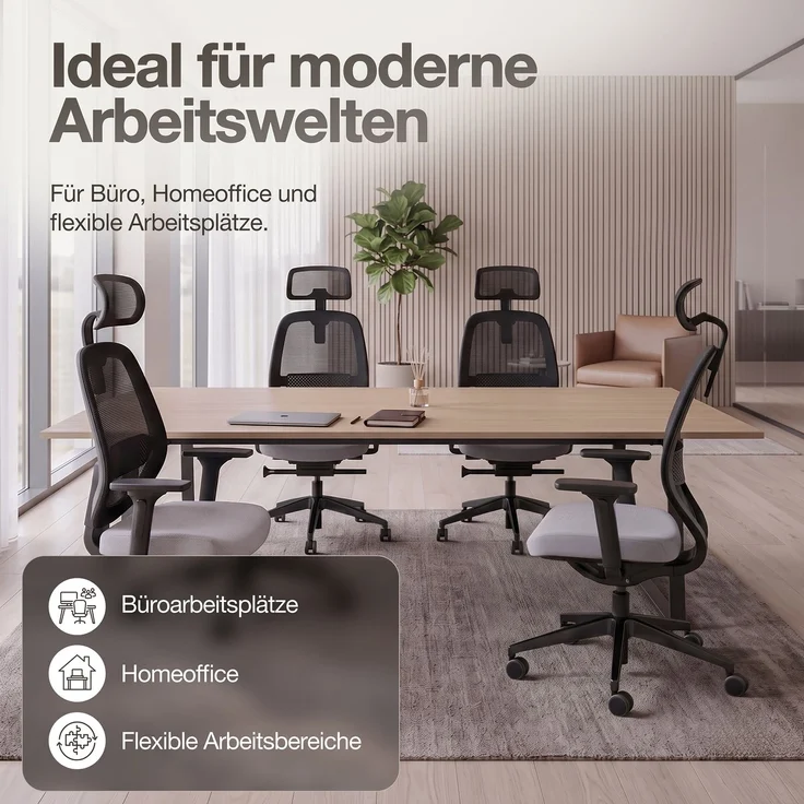 ASSMANN Ergonomischer Bürostuhl Atessa mit Netzrücken und Kopfstütze Hellgrau 63x53x121cm Textil – Bild 5