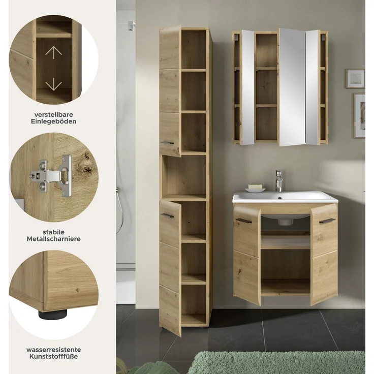 Badkombination (B/H/T: 105x185x46 cm) in Artisan Oak Nachbildung und Artisan Oak Nachbildung – Bild 7