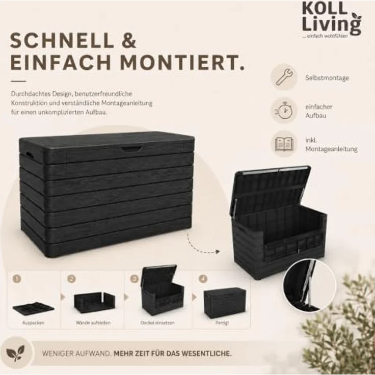 Koll Living Gartenbox Nora, 970 Liter, Kunststoff, anthrazit, abschließbar, mit aufklappbarer Front und Gasdruckfedern – Bild 7