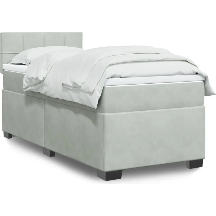 vidaXL Boxspringbett mit Matratze Hellgrau 100x200 cm Samt 3286234 – Bild 1