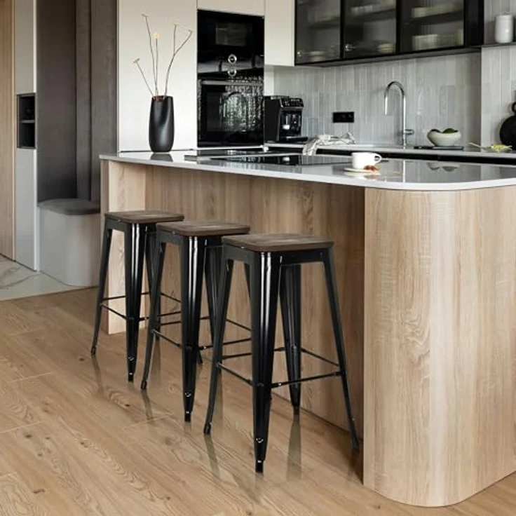 Hjh Office Vantaggio High Ws, Barhocker im Industrie-Design aus Stahl mit drehbarem Echtholzsitz, stapelbar – Bild 2