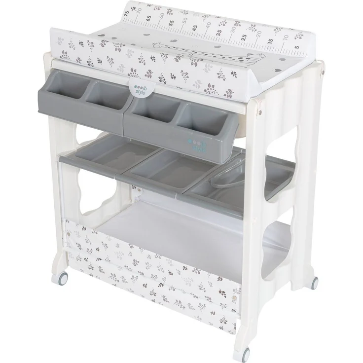 ib style ISA 2-in-1 Wickeltisch mit Badewanne, mobile Wickelkombination, Rollbar, große Aufbewahrungsfläche, Wickelkommode für Babys Kleinkinder, Metric Giraffe Grau – Bild 1