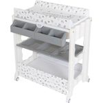 ib style ISA 2-in-1 Wickeltisch mit Badewanne, mobile Wickelkombination, Rollbar, große Aufbewahrungsfläche, Wickelkommode für Babys Kleinkinder, Metric Giraffe Grau