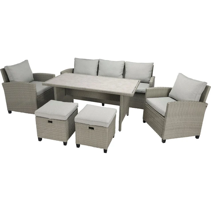 KONIFERA Gartenlounge-Set Amsterdam XL, (Set, 16-tlg), bestehend aus 2 Sesseln, 2 Hocker, 1 Sofa, 10 Sitzauflagen, 1 Tisch – Bild 1