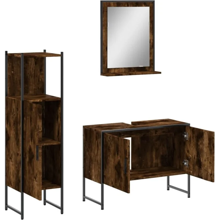 vidaXL 3-tlg. Badmöbel-Set Räuchereiche Holzwerkstoff 3214351 – Bild 8