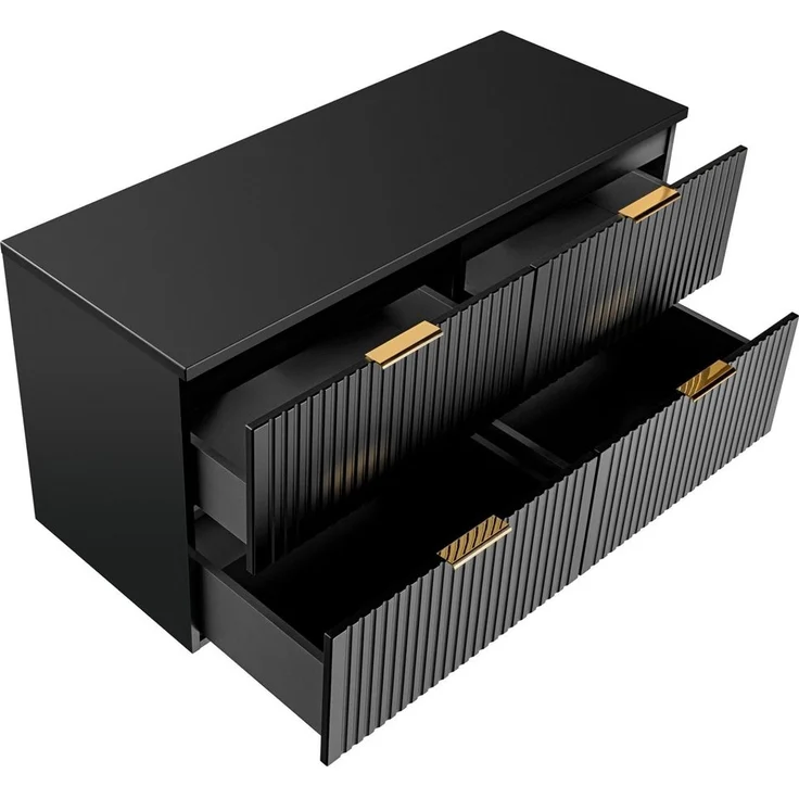 Waschtischunterschrank 120cm ADELAIDE-56-BLACK in matt schwarz mit gerillter Front, B/H/T 120,6/59,2/46,5 cm – Bild 4