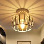 Goeco Deckenleuchte Weiß, E27 Lampenfassung Industrial Deckenlampe Lampenschirm in Form eines Metallkäfigs, Pendelleuchte innen Vintage für Flur, Balkon, Ø 19cm(Glühbirnen nicht inbegriffen)