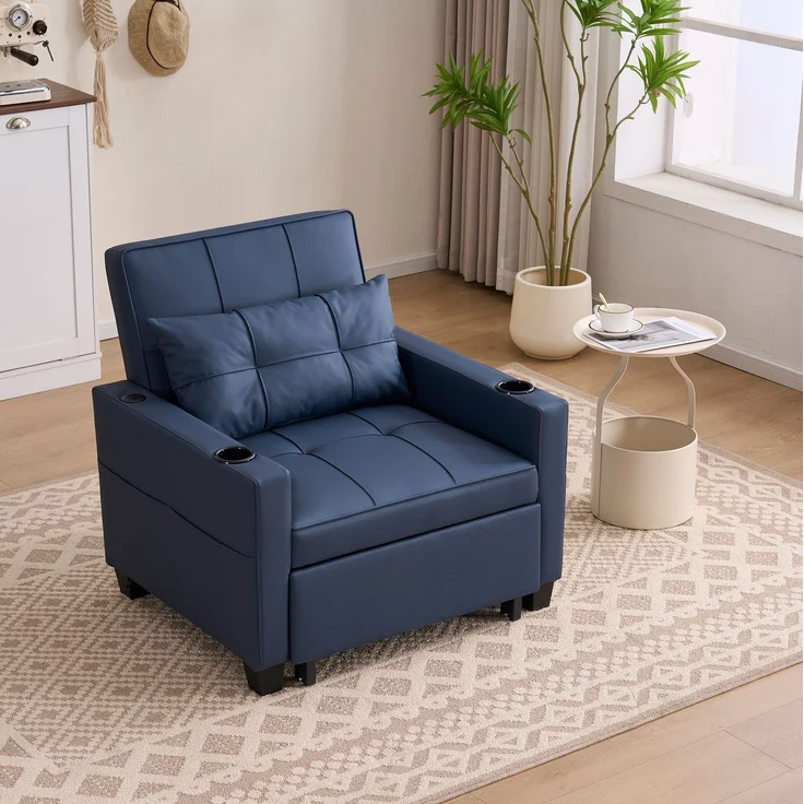 Schlafsessel 3-in-1 in Blau 74cm×87cm×84cm mit USB-Anschluss und Getränkehaltern – Bild 4