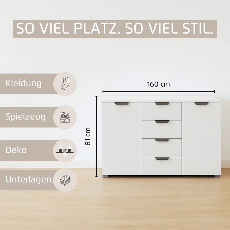 rauch Aditio Box, Kommode, 2-türig, 4 Schubladen, mit Softclose-Funktion, Farbe Weiß, BxHxT 160x81x43cm – Bild 5