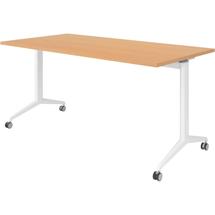 bümö Seminartisch klappbar fahrbar 160x80 cm Buche, Gestell weiß - Klapptisch staffelbar, mit vier Doppelrollen Büro Schulungstisch, KFZ16-6-W – Bild 1