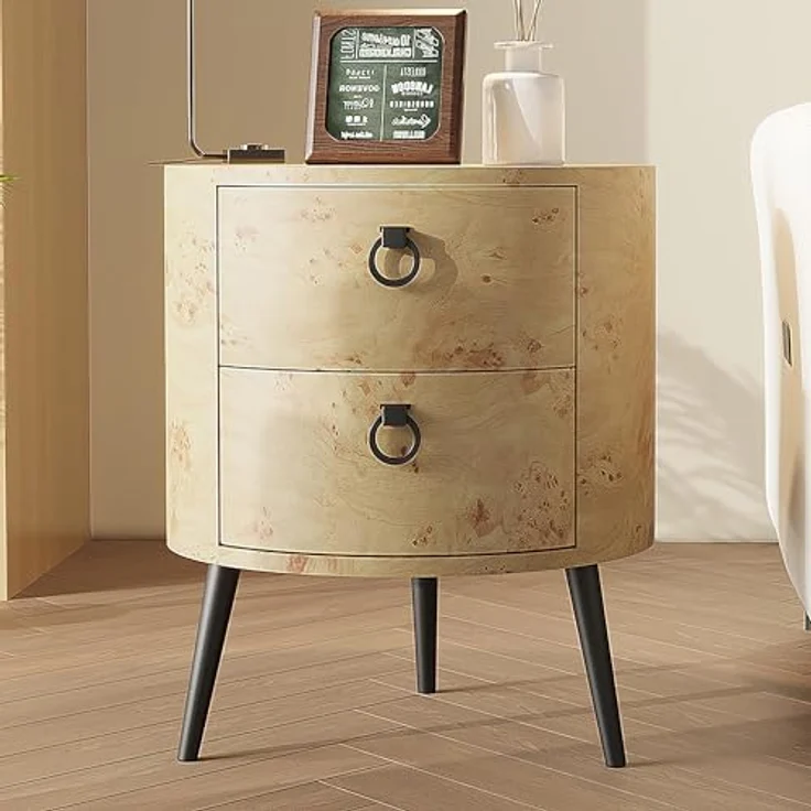GarveeLife Sofa-Enden, runder Nachttisch mit Schubladen, Beistelltisch, Holz, 2 Schubladen, für Schlafzimmer, Wohnzimmer, 47 x 47 x 55 cm – Bild 8