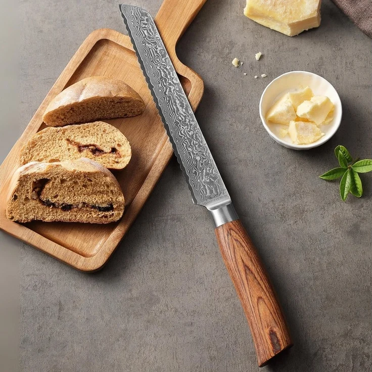 Wakoli Brotmesser EDIB Pro Damast I Küchenmesser Kochmesser I 20cm Wellenschliffklinge, 67 Lagen Damaststahl, VG-10 Stahlkern – Bild 2