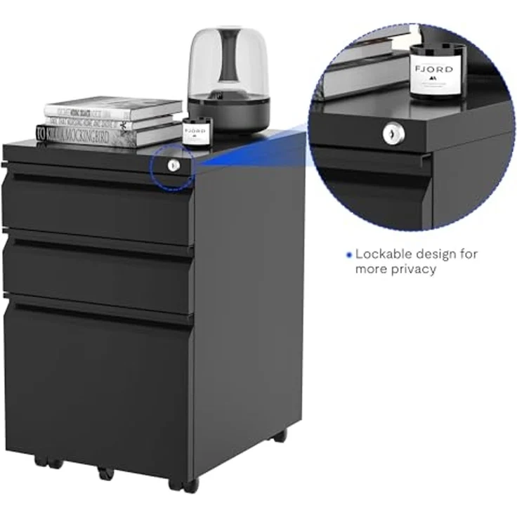 FLEXISPOT Aktenschrank Aufbewahrungsschrank (Rollcontainer, Büroschrank, rollcontainer Schreibtisch mit 3 Schublade für Büro) Wohnzimmer & Schlafzimmer,mit Schlüsselschloss und Anti-Kipp-Rad – Bild 7