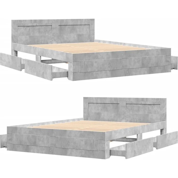 vidaXL Bettgestell mit Kopfteil Betongrau 160x200 cm Holzwerkstoff 3295551 – Bild 7