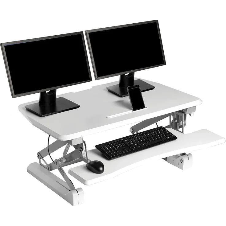 Seville Classics OFF65808 Höhenverstellbarer Steh-Sitz Arbeitstisch, Metall, Weiß, 90 cm x 59-69 cm x 15 bis 48. 5 cm