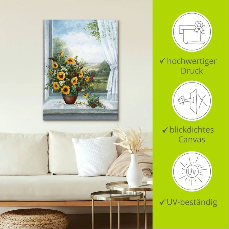 Artland Leinwandbild Sonnenblumen am Fenster, Arrangements (1 St), auf Holzrahmen gespannt – Bild 4