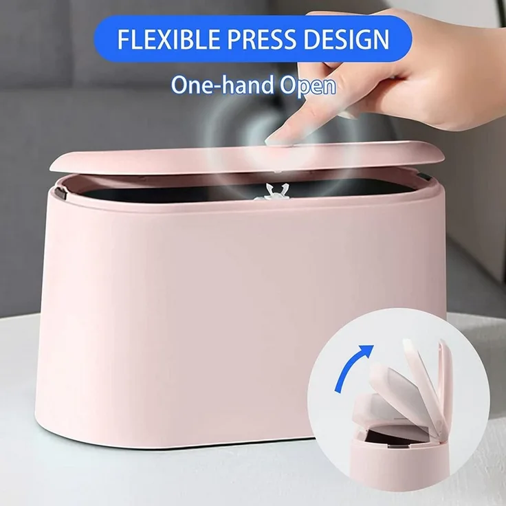 TUWENA Mülleimer Tischmülleimer mit Aufpoppen Deckel, 2L Mini Mülleimer Klein, Plastik