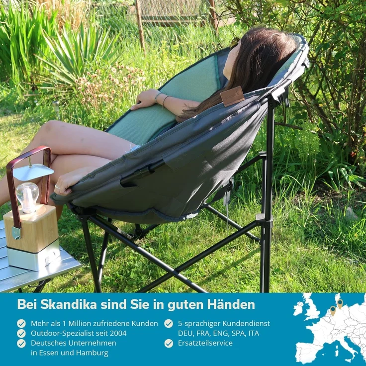Skandika Campingstuhl Moonchair Deluxe XXL, Großer, bequemer Mondsessel, Gartenstuhl, gepolstert, klappbar, Tragegriff, Tragetasche, rund, Anti-Rutsch-Füße – Bild 7