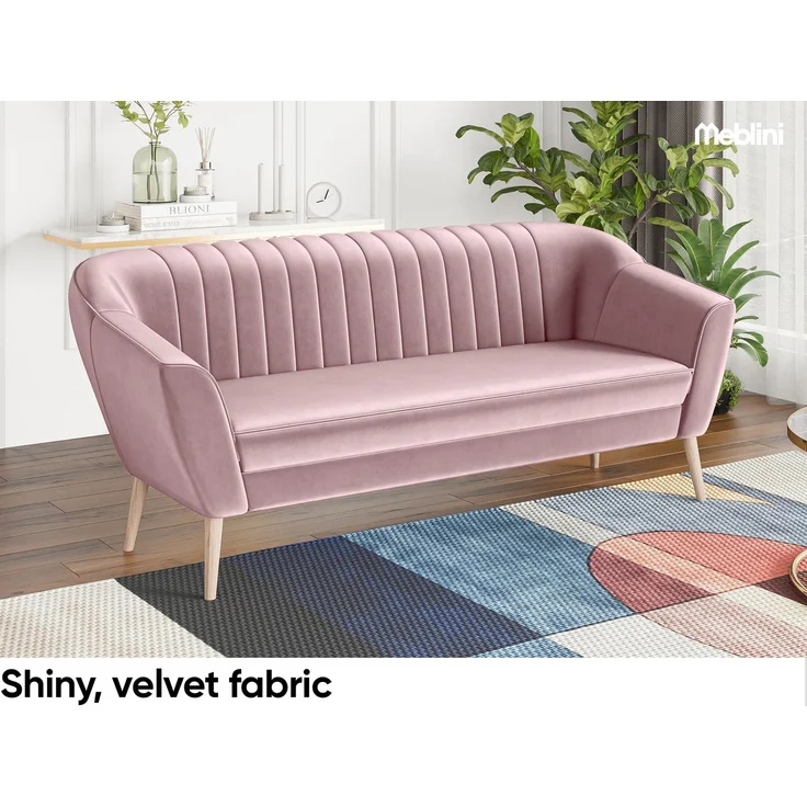 MEBLINI Mini Sofa 3-Sitzer für Wohnzimmer - Mini Lounge für drei Personen - Küchensofa - Sofa Klein - KAIA - 3 - Rosa Samt – Bild 6