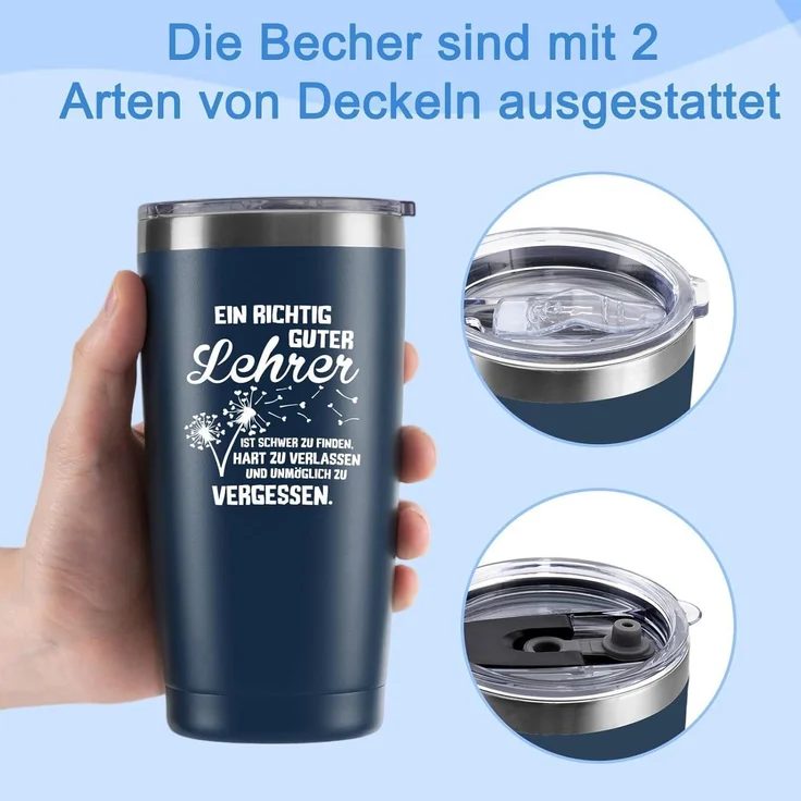 Livole Lehrerin Geschenk Thermobecher 600ml Edelstahl Becher to go Blau Rosa – Bild 6