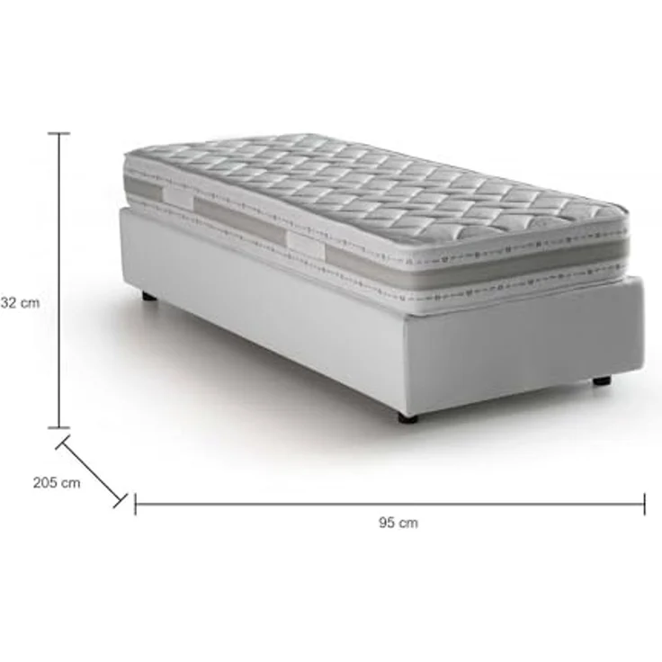 Talamo Italia - Einzelbett Amelia, Bettkasten mit Stoffbezug, 100 % Made in Italy, Öffnung vorne, inklusive Matratze 80x190 cm, Weiß – Bild 2