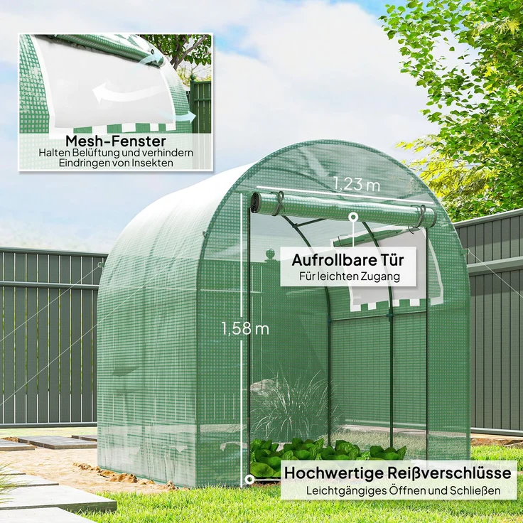 Outsunny Folientunnel, Stahl, Kunststoff, Grün, 180L x 180B x 200H cm – Bild 6