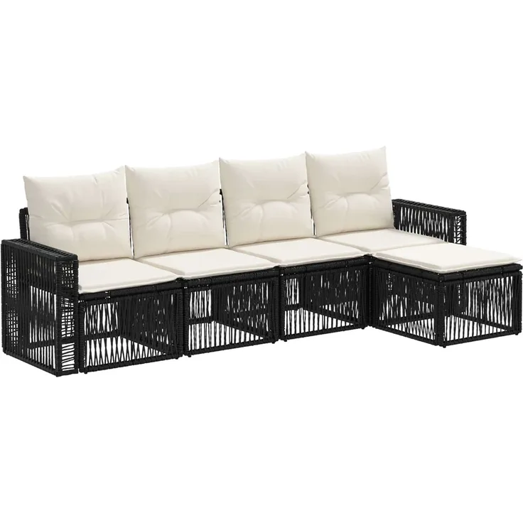 vidaXL Gartensofa-set 5 pcs Schwarz und Cremeweiß Poly-Rattan 3435109