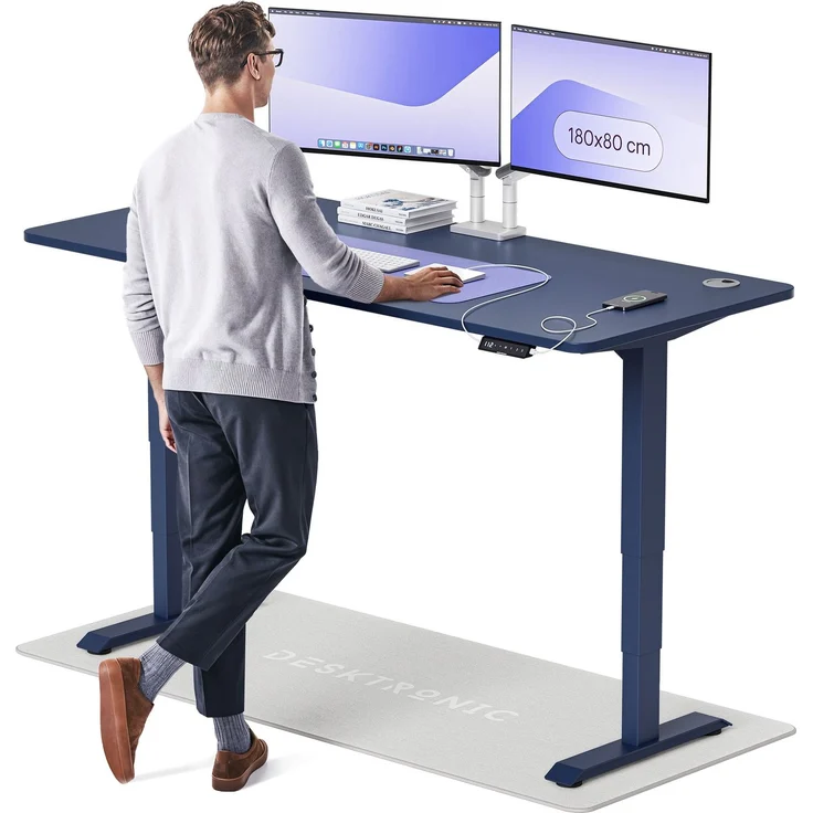 Desktronic HomePro Elektrisch höhenverstellbarer Schreibtisch 180x80cm Blau/Blau mit Memory-Funktion, Anti-Kollisions Technologie, USB-A und USB-C-Ladeanschlüssen – Bild 1