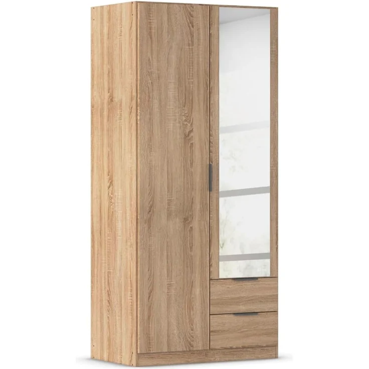 Rauch Möbel Lagoa, Kleiderschrank, Garderobe für Schlafzimmer, Kinderzimmer, Jugendzimmer 2-türig mit Spiegel, 2 Schubladen, mit Zubehör Premium, Farbe Eiche Sonoma, Holz, Breite 91 – Bild 1